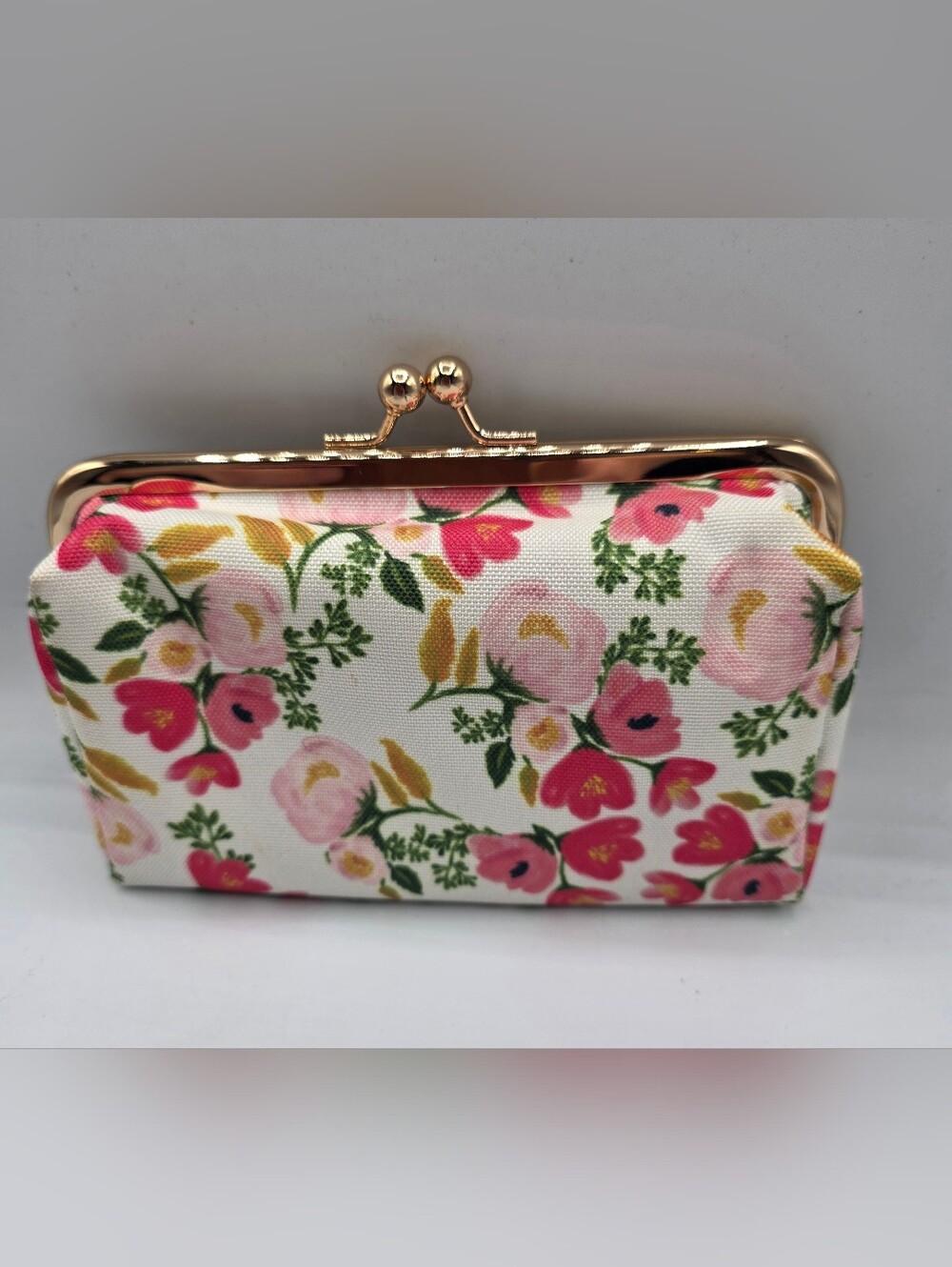 Mary Square Floral Kiss-Lock Wallet Clutch - Pink Floral